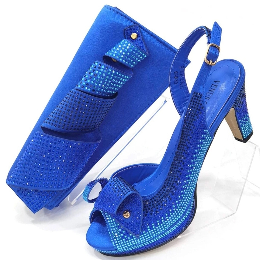 Latest Italian African Shoes And Bag Sets - Blue